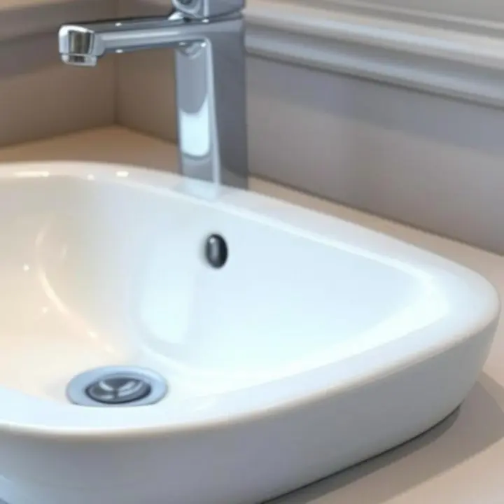 Chromowana bateria przy zlewie w nowoczesnej łazience